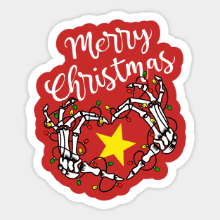 Merry Christmas Heart Love Skeleton Hands Lights Winter Holiday Seasonal Sticker